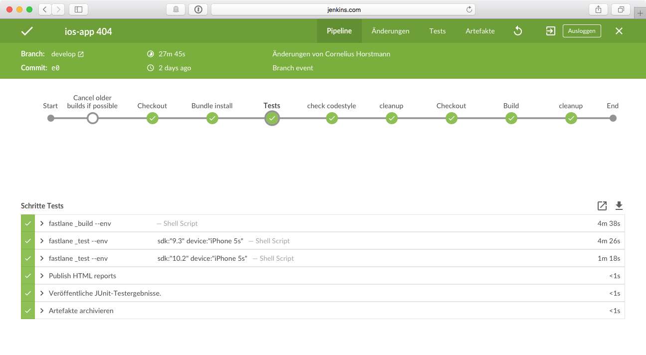 View of a single build in Blue Ocean
